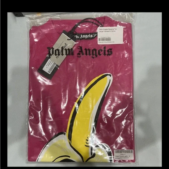 PALM ANGELS Fuchsia Banana Graphic Classic Print T Shirt Size L